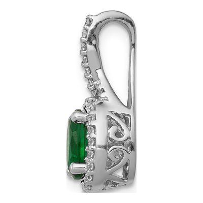 14K White Gold 1/7 ct tw Emerald & Diamond Halo Pendant – view 3