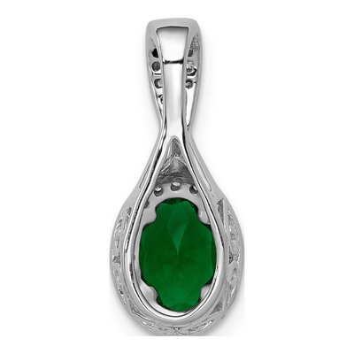 14K White Gold 1/7 ct tw Emerald & Diamond Halo Pendant – view 4