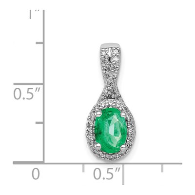14K White Gold 1/7 ct tw Emerald & Diamond Halo Pendant – view 5
