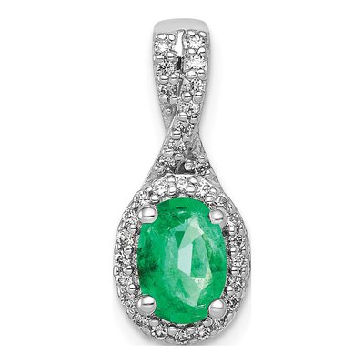 14K White Gold 1/7 ct tw Emerald & Diamond Halo Pendant