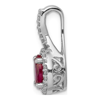 14K White Gold 1/7 ct tw Ruby & Diamond Oval Halo Pendant – view 3