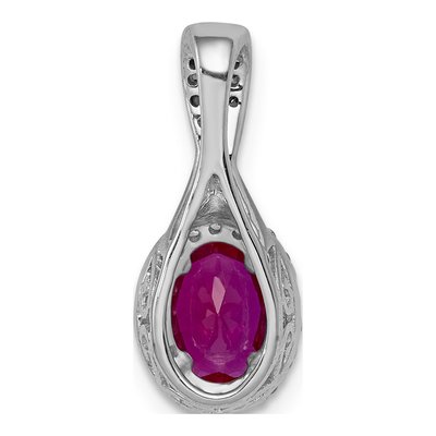 14K White Gold 1/7 ct tw Ruby & Diamond Oval Halo Pendant – view 4