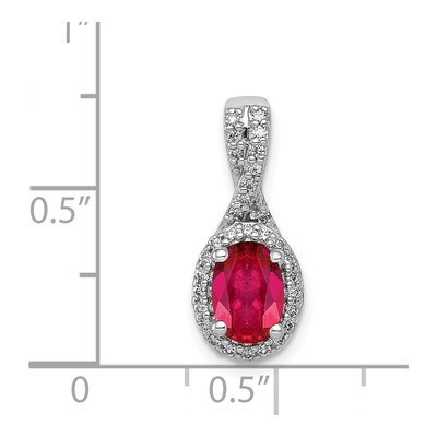 14K White Gold 1/7 ct tw Ruby & Diamond Oval Halo Pendant – view 5