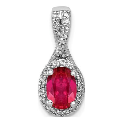 14K White Gold 1/7 ct tw Ruby & Diamond Oval Halo Pendant