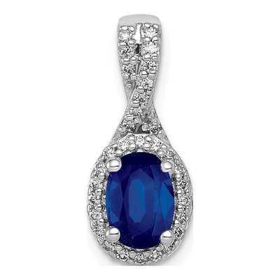 14K White Gold 1/7 ct tw Sapphire & Diamond Oval Halo Pendant