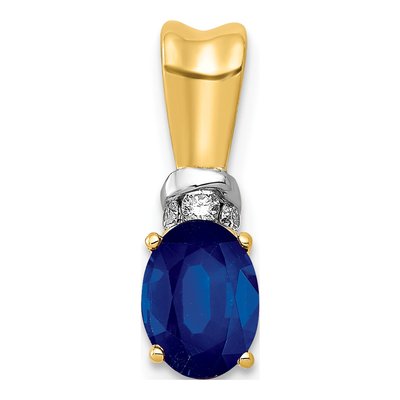 14K Yellow Gold Sapphire & Diamond Oval Pendant