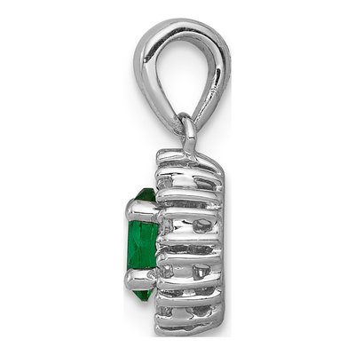 14K White Gold 1/10 ct tw Emerald & Diamond Halo Pendant – view 3
