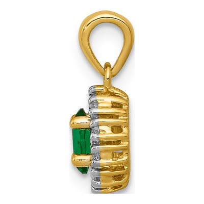 14K Yellow Gold 1/10 ct tw Emerald & Diamond Oval Halo Pendant – view 2