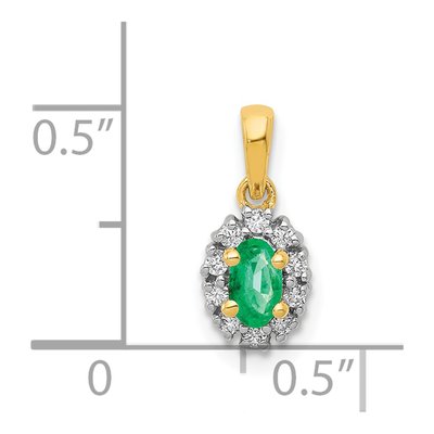 14K Yellow Gold 1/10 ct tw Emerald & Diamond Oval Halo Pendant – view 4