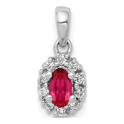 14K White Gold 1/10 ct tw Ruby & Diamond Halo Pendant