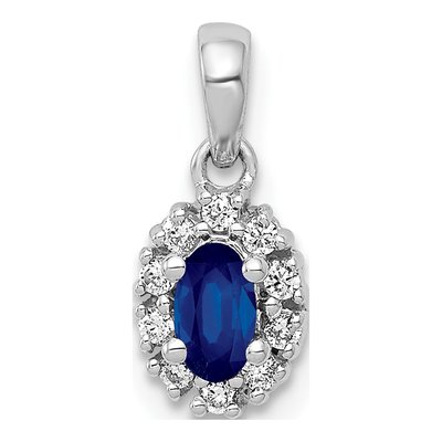 14K White Gold 1/10 ct tw Sapphire & Diamond Oval Halo Pendant