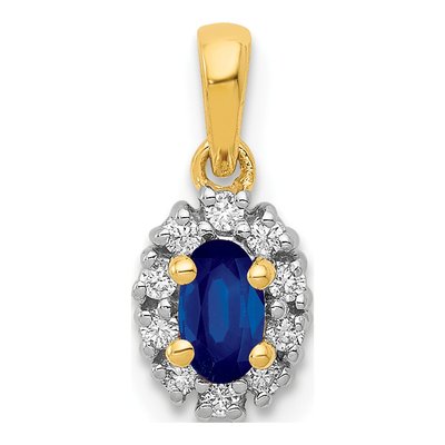 14K Yellow Gold 1/10 ct tw Sapphire & Diamond Oval Halo Pendant