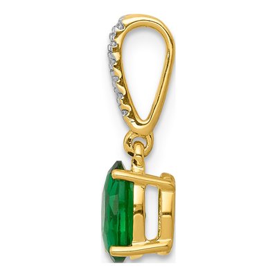 14K Yellow Gold Emerald & Diamond Oval Pendant – view 3