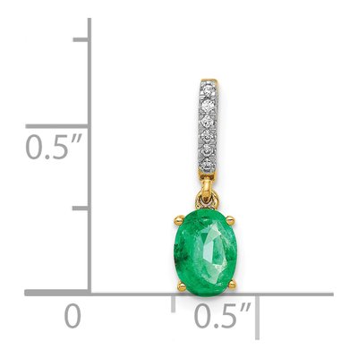 14K Yellow Gold Emerald & Diamond Oval Pendant – view 5