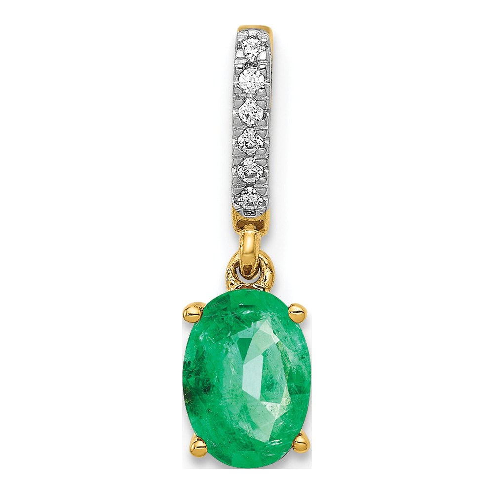 14K Yellow Gold Emerald & Diamond Oval Pendant
