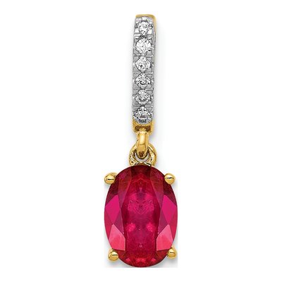 14K Yellow Gold Ruby & Diamond Oval Pendant