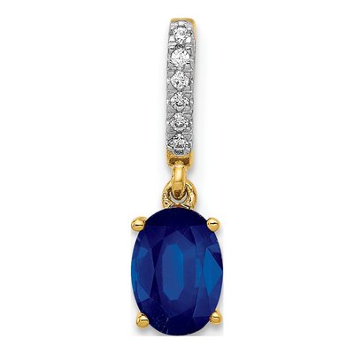 14K Yellow Gold Sapphire & Diamond Oval Pendant