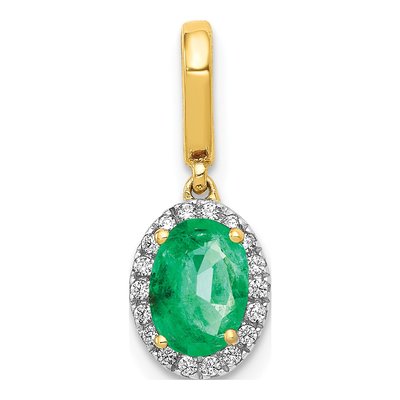 14K Yellow Gold 0.09 ct tw Emerald & Diamond Halo Pendant