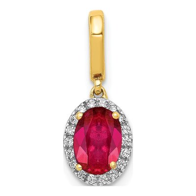 14K Yellow Gold 0.09 ct tw Ruby & Diamond Halo Pendant