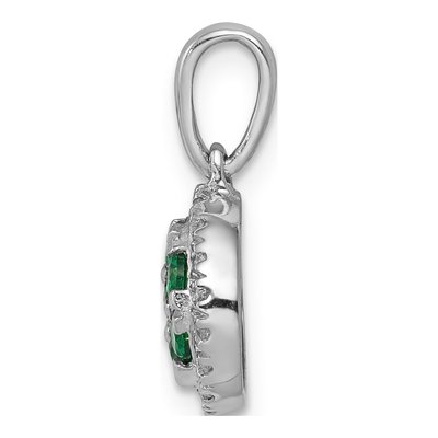 14K White Gold 0.09 ct tw Emerald & Diamond Cluster Halo Pendant – view 2