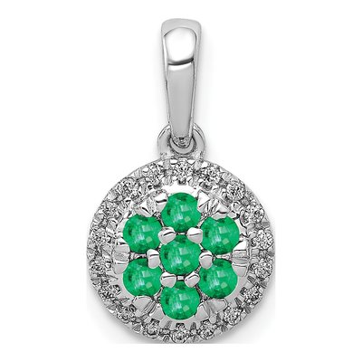 14K White Gold 0.09 ct tw Emerald & Diamond Cluster Halo Pendant