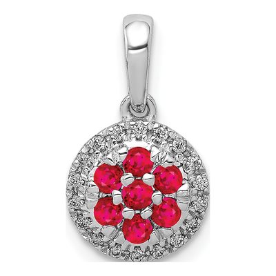 14K White Gold 0.09 ct tw Ruby & Diamond Halo Pendant