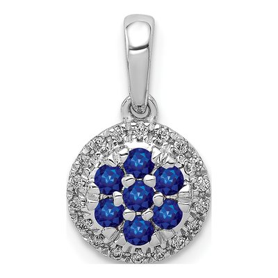 14K White Gold 0.09 ct tw Sapphire & Diamond Cluster Halo Pendant