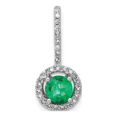 14K White Gold 1/6 ct tw Emerald & Diamond Halo Pendant