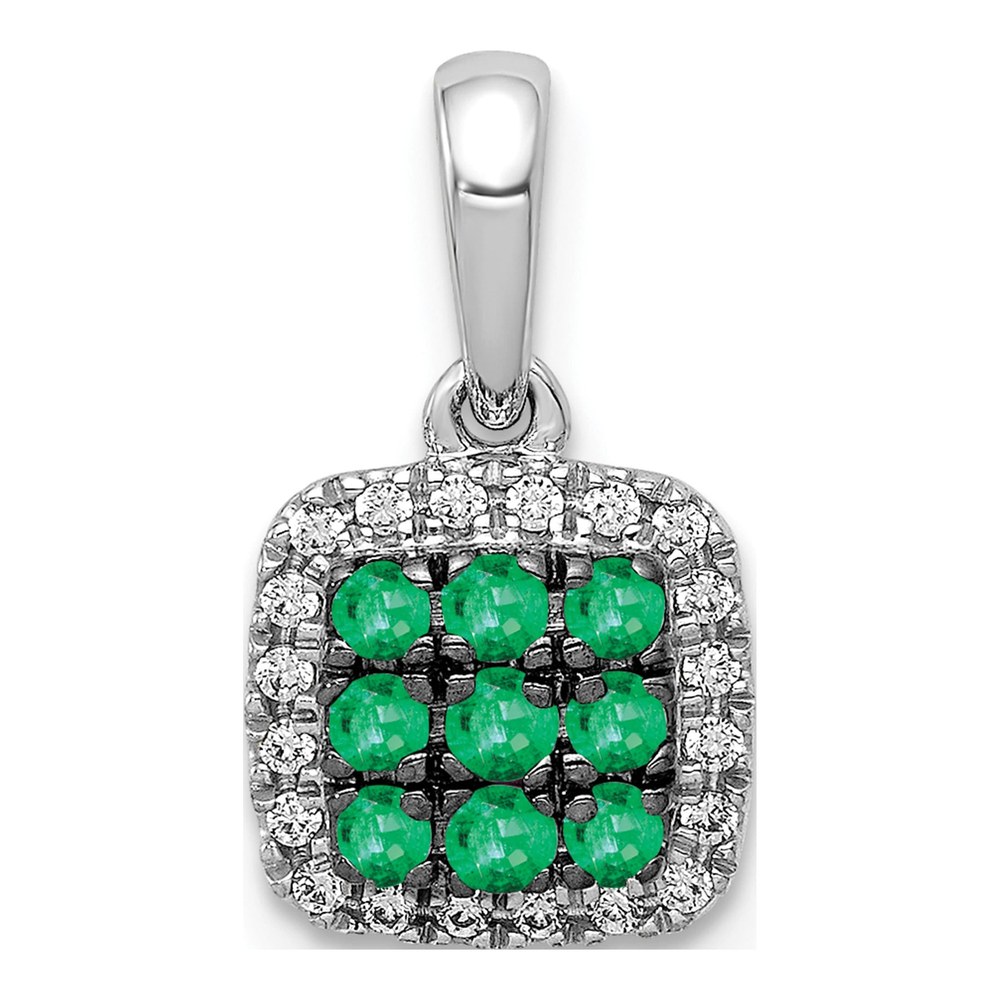 14K White Gold Emerald & Diamond Halo Pendant