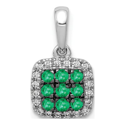 14K White Gold 1/10 ct tw Emerald & Diamond Halo Pendant