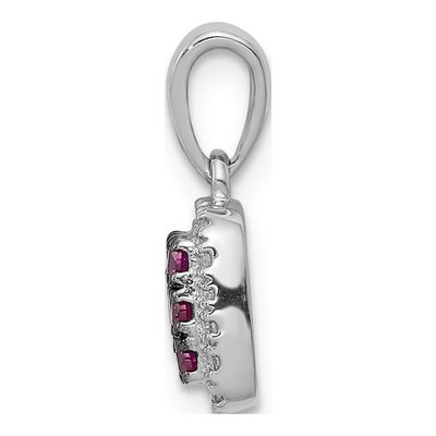 14K White Gold 1/10 ct tw Ruby & Diamond Square Halo Pendant – view 2