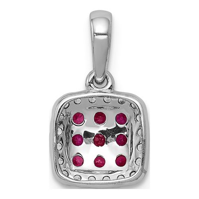 14K White Gold 1/10 ct tw Ruby & Diamond Square Halo Pendant – view 3