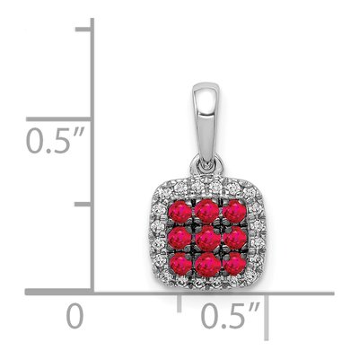 14K White Gold 1/10 ct tw Ruby & Diamond Square Halo Pendant – view 4