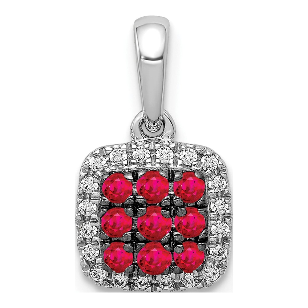 14K White Gold 1/10 ct tw Ruby & Diamond Square Halo Pendant