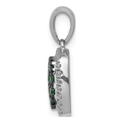 14K White Gold 1/7 ct tw Emerald & Diamond Halo Pendant – view 2