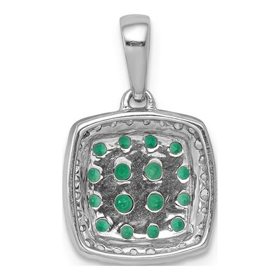 14K White Gold 1/7 ct tw Emerald & Diamond Halo Pendant – view 3