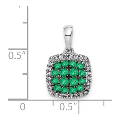 14K White Gold 1/7 ct tw Emerald & Diamond Halo Pendant – view 4