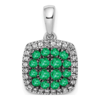 14K White Gold 1/7 ct tw Emerald & Diamond Halo Pendant