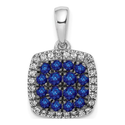 14K White Gold 1/7 ct tw Sapphire & Diamond Cluster Pendant