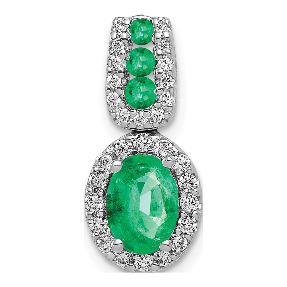 14K White Gold 0.22 ct tw Emerald & Diamond Halo Pendant
