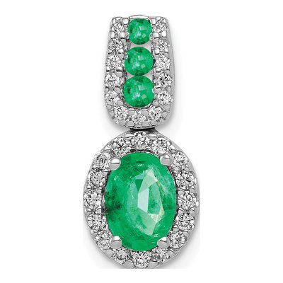 14K White Gold 0.22 ct tw Emerald & Diamond Halo Pendant