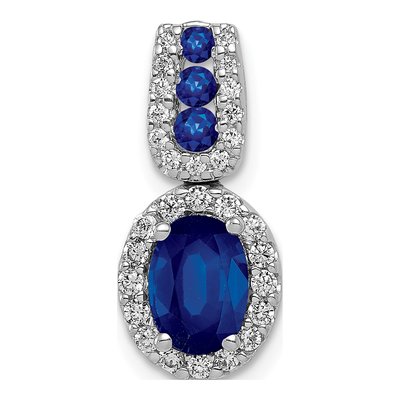 14K White Gold 0.22 ct tw Sapphire & Diamond Oval Halo Pendant
