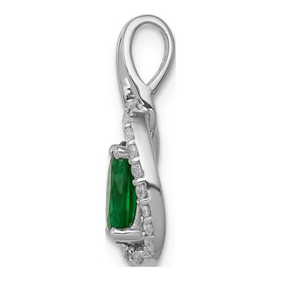 14K White Gold 1/8 ct tw Emerald & Diamond Oval Pendant – view 2