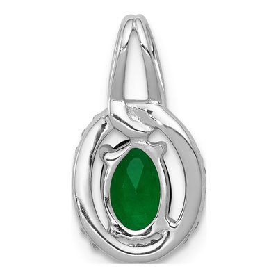 14K White Gold 1/8 ct tw Emerald & Diamond Oval Pendant – view 3