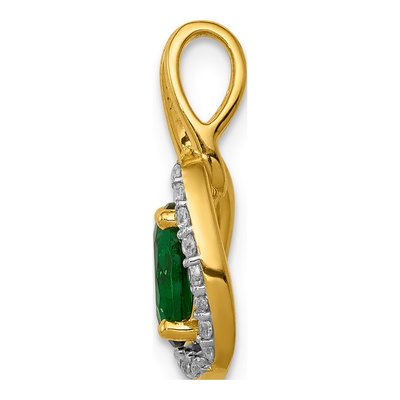14K Yellow Gold 1/8 ct tw Emerald & Diamond Halo Pendant – view 3
