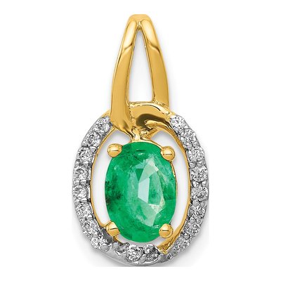 14K Yellow Gold 1/8 ct tw Emerald & Diamond Halo Pendant