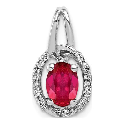 14K White Gold 1/8 ct tw Ruby & Diamond Oval Halo Pendant