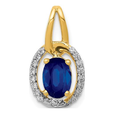 14K Yellow Gold 1/8 ct tw Sapphire & Diamond Oval Halo Pendant