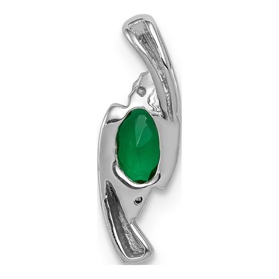 14K White Gold Emerald & Diamond Oval Slide Pendant – view 4
