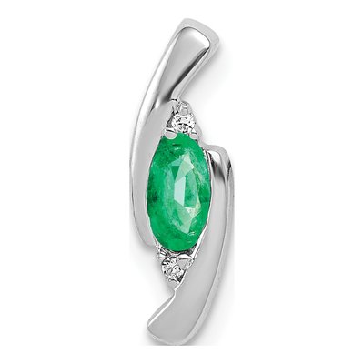 14K White Gold Emerald & Diamond Oval Slide Pendant
